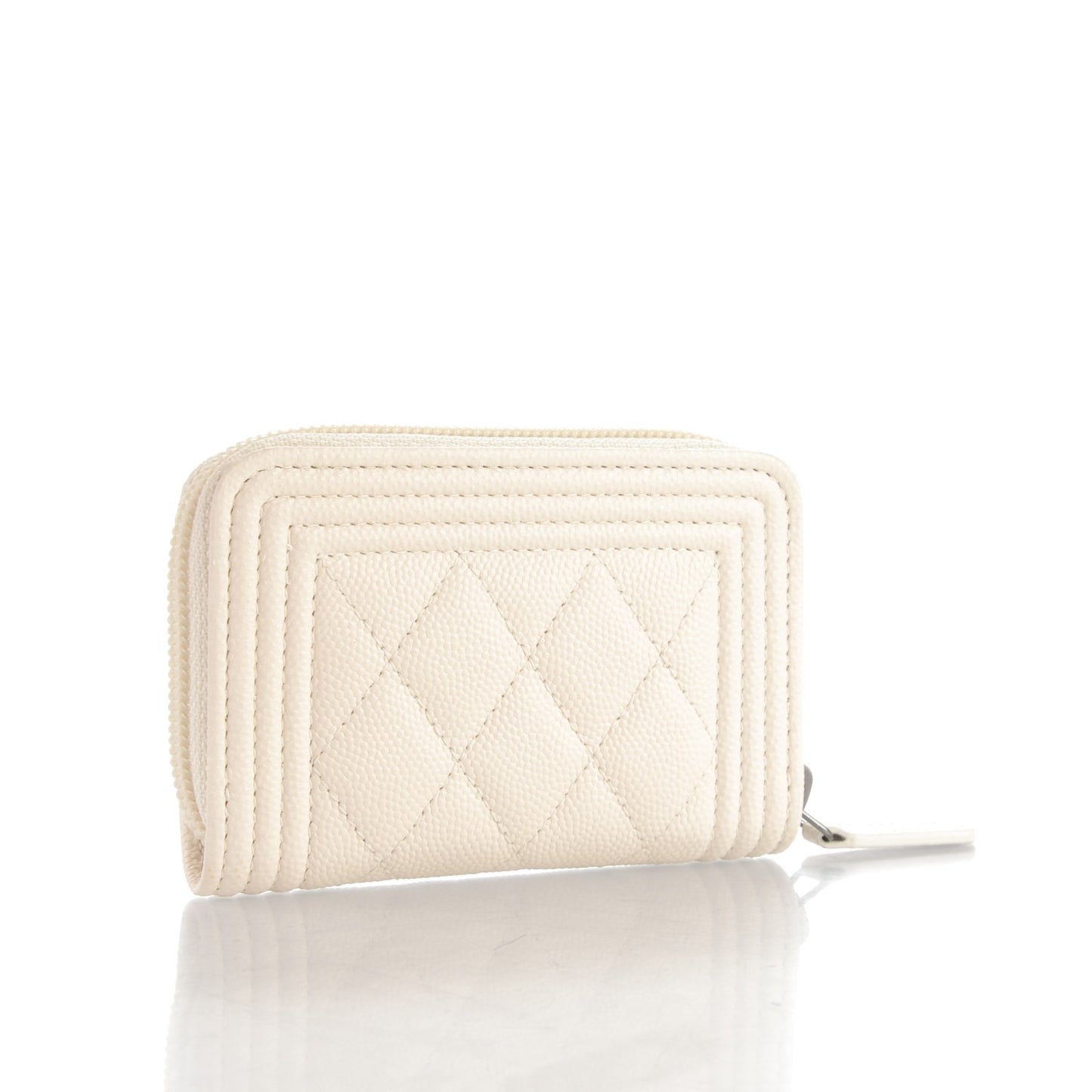 Caviar Quilted Boy Zip Around Coin Purse Wallet Ivory
