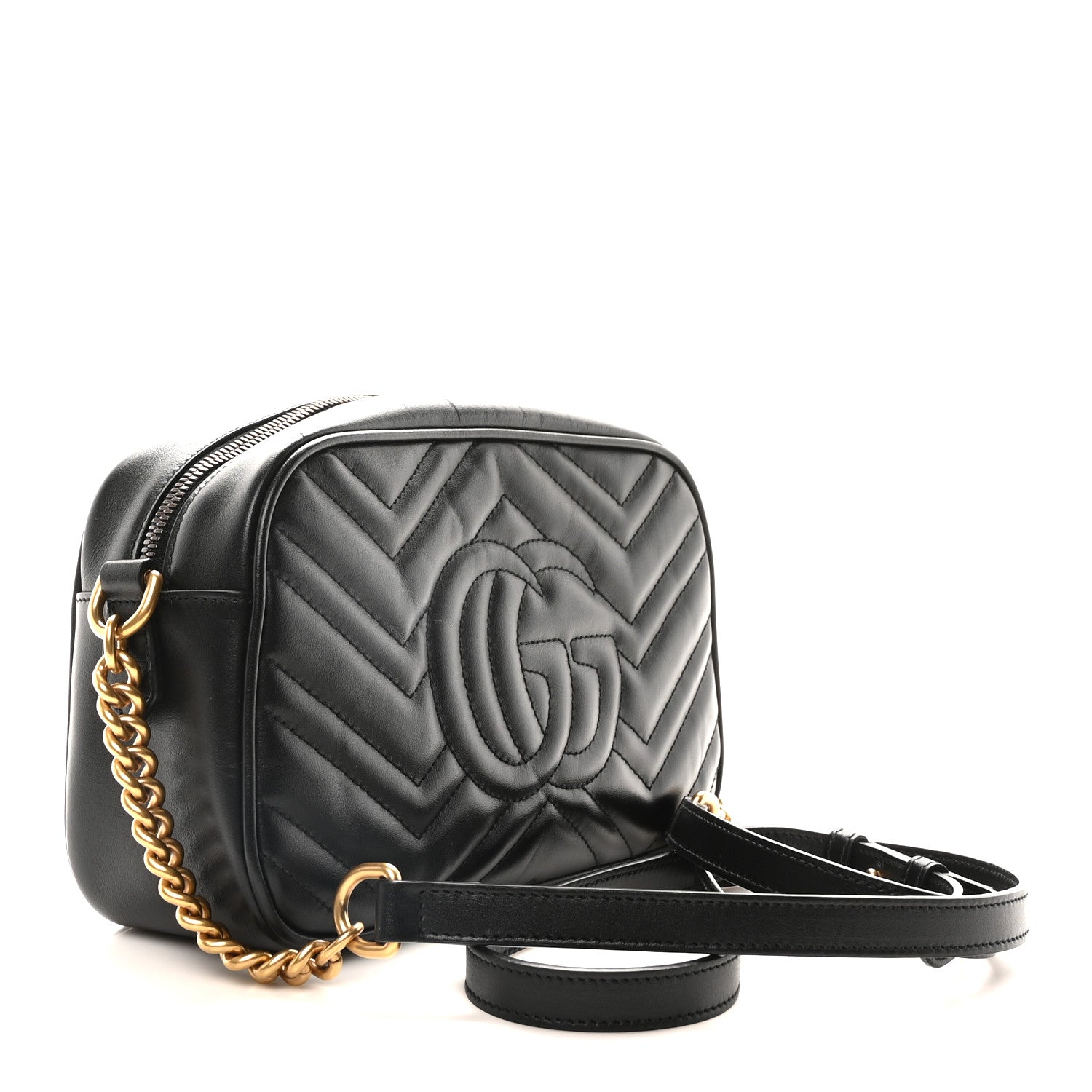 Gucci Calfskin Matelasse Small GG Marmont Chain Shoulder Bag Black 3 of 10