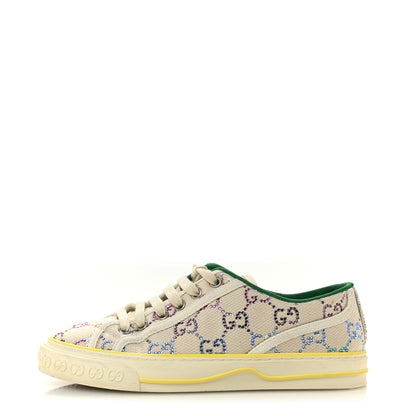 Gucci Canvas Lame Crystal GG Monogram Womens 1977 Tennis Sneakers 36 Gardenia Silver Mystic White 1 of 8