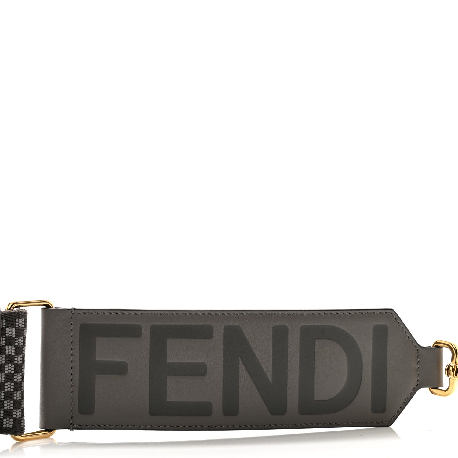 Fendi Ribbon Vitello King Logo Embossed Gingham Woven Adjustable Strap You Moon Ghiaia 3 of 7