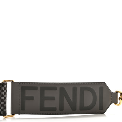 Fendi Ribbon Vitello King Logo Embossed Gingham Woven Adjustable Strap You Moon Ghiaia 3 of 7