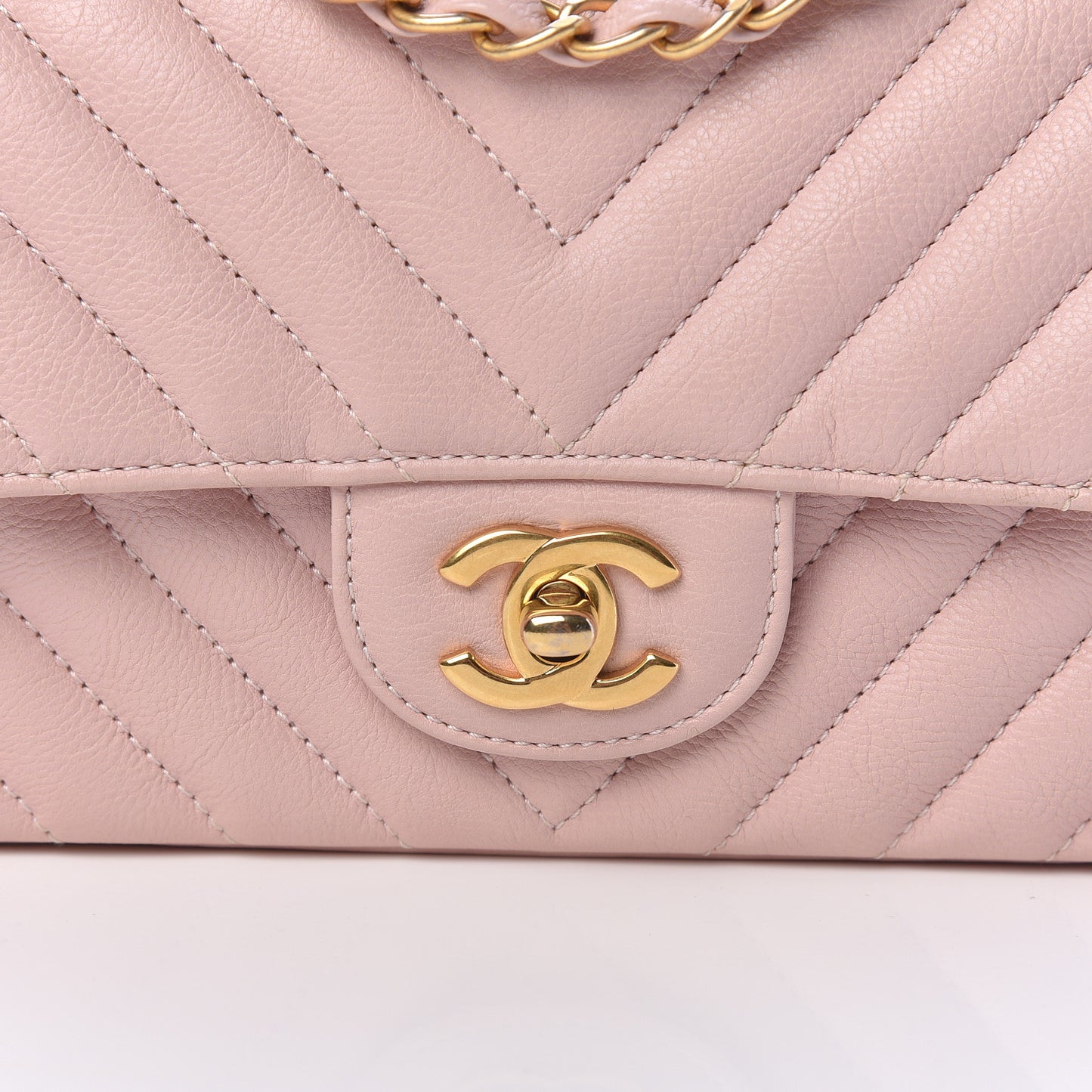Calfskin Chevron Quilted Mini Rectangular Flap Light Pink