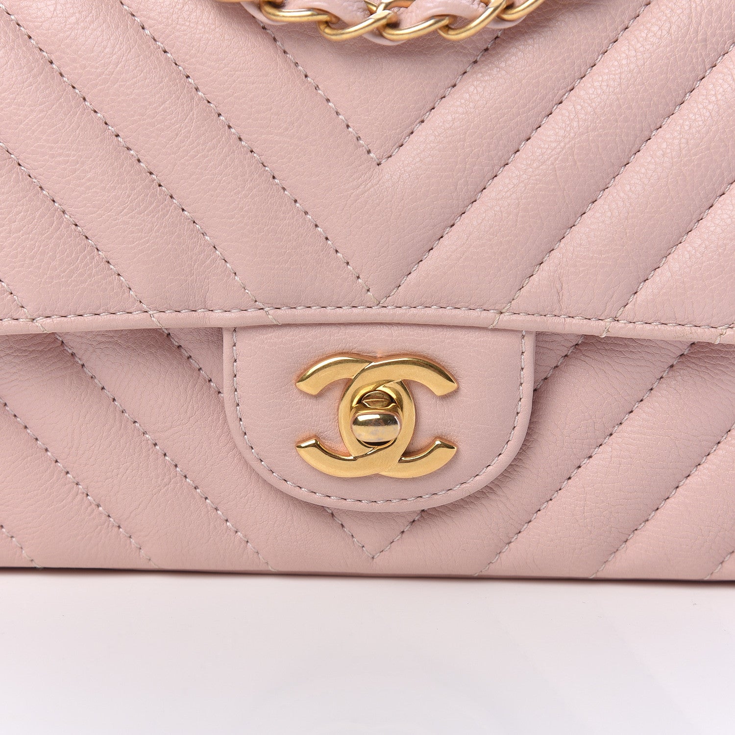 Chanel Calfskin Chevron Quilted Mini Rectangular Flap Light Pink 10 of 11