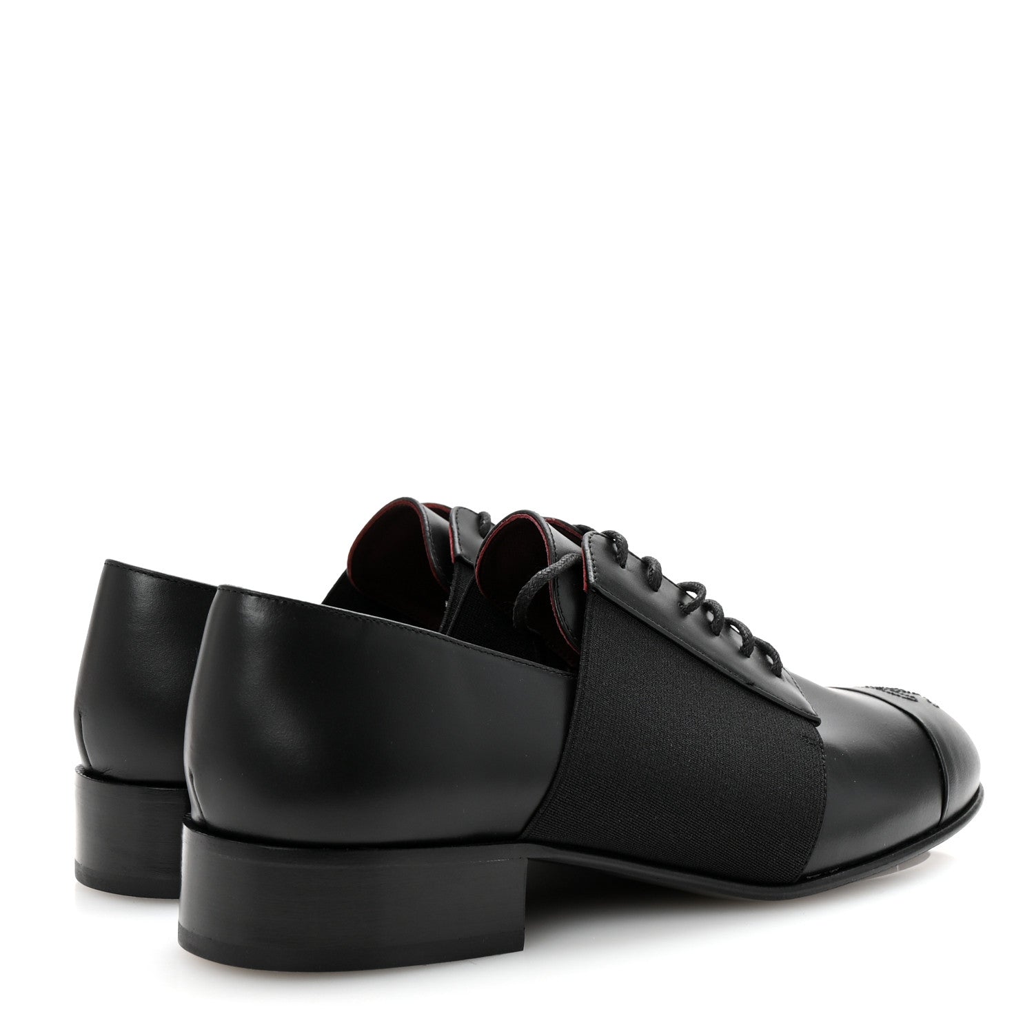 Chanel Calfskin Elastic Lace Up Cap Toe CC Loafers 37.5 Black 5 of 9