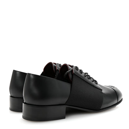 Chanel Calfskin Elastic Lace Up Cap Toe CC Loafers 37.5 Black 5 of 9