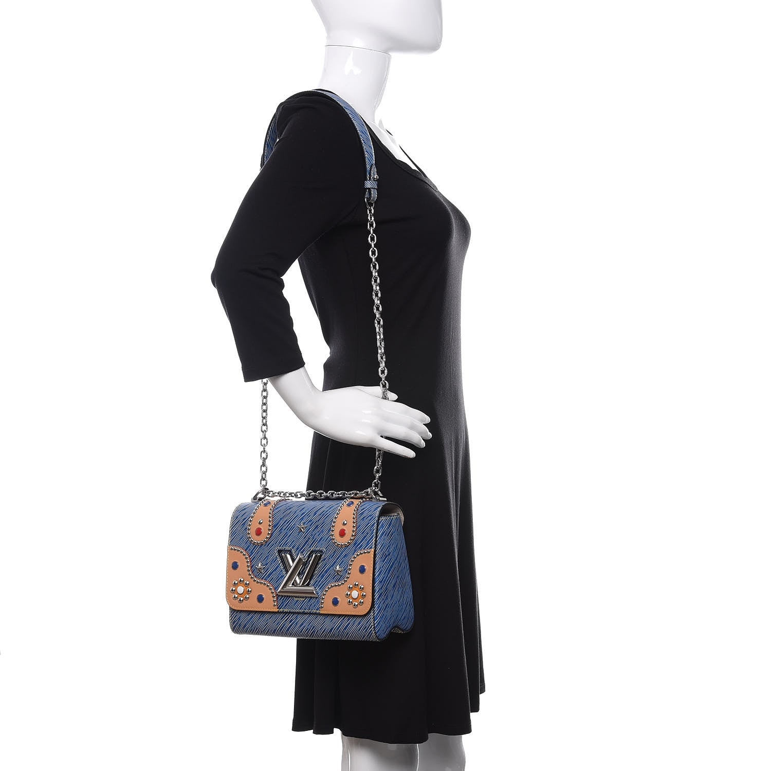 Louis Vuitton Epi Studded Twist Shoulder Bag MM Denim Light 2 of 9