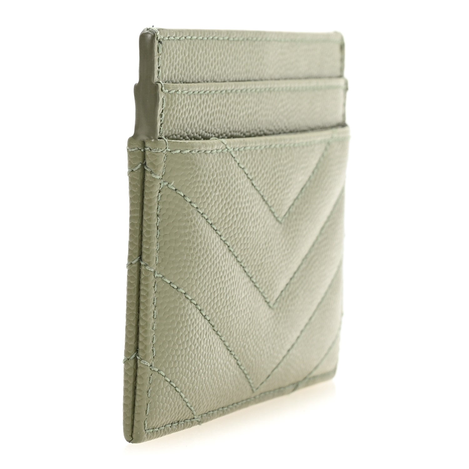 Saint Laurent Grain De Poudre Matelasse Chevron Monogram Credit Card Case Light Sage 3 of 8
