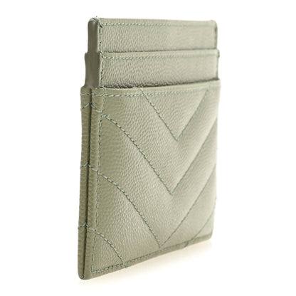 Saint Laurent Grain De Poudre Matelasse Chevron Monogram Credit Card Case Light Sage 3 of 8