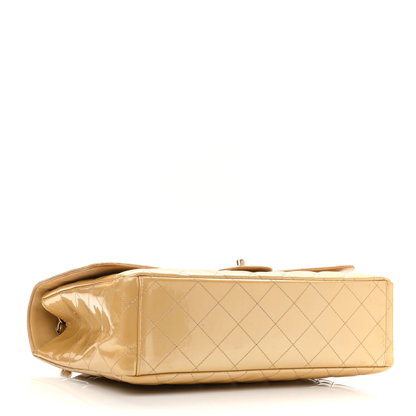 Metallic Patent Quilted Maxi Single Flap Beige