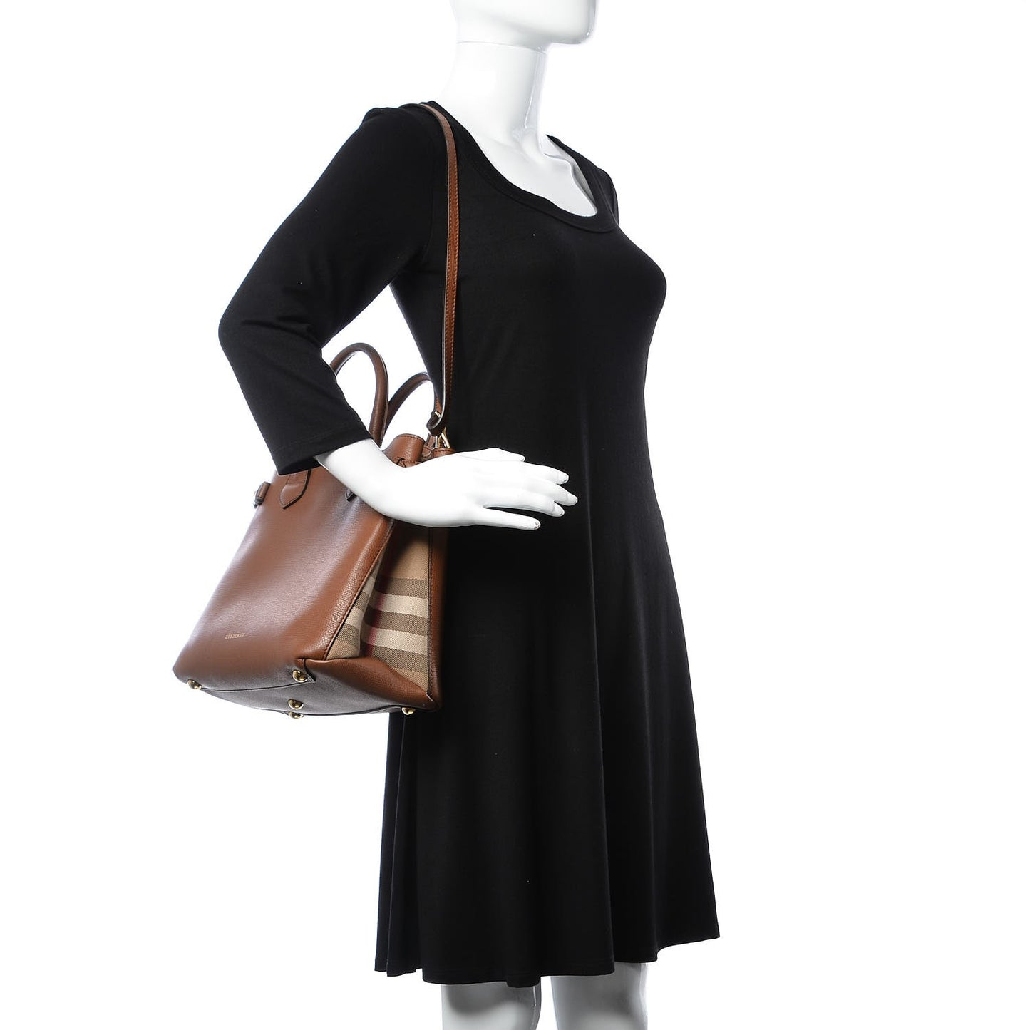 Grainy Calfskin House Check Medium Banner Tote Tan