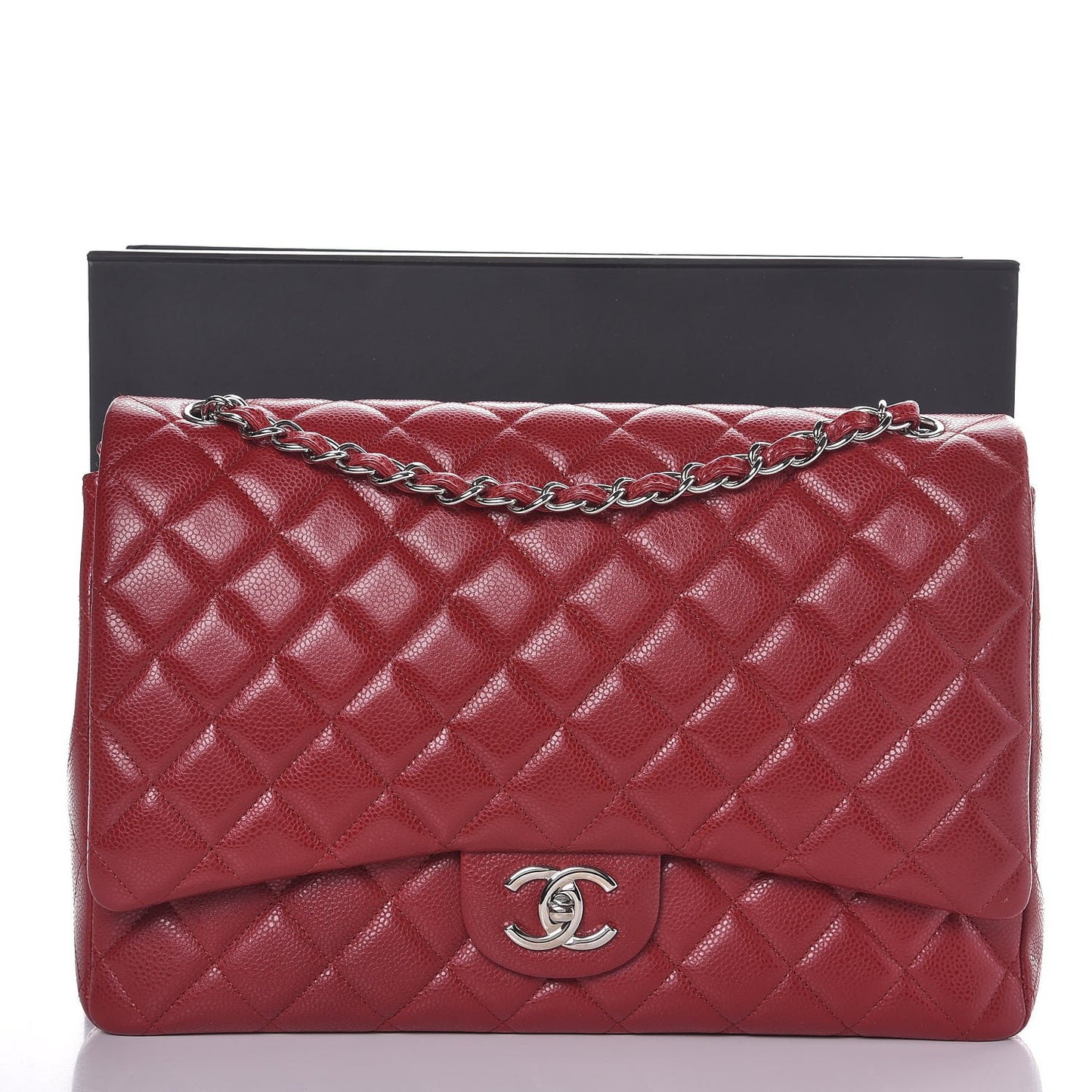 Caviar Quilted Maxi Double Flap Red