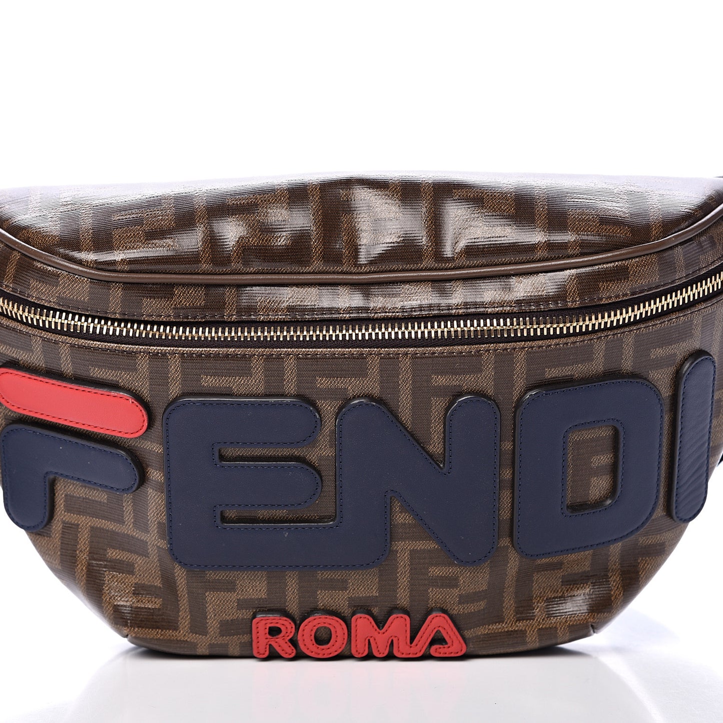 X FILA Glazed Fabric Vitello Century FF 1974 Mania Belt Bag Mogano Panna Blueberry