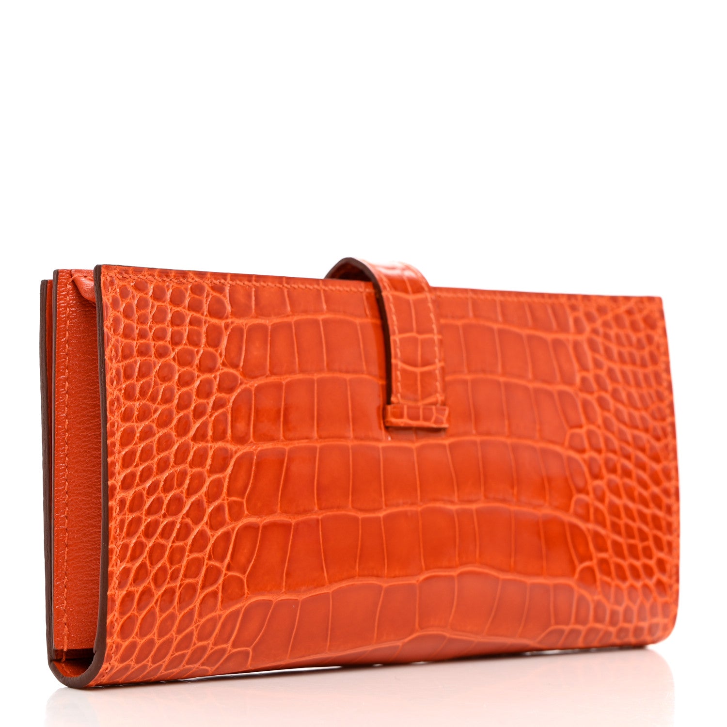 Hermes Shiny Alligator Bearn Wallet Orange 3 of 8