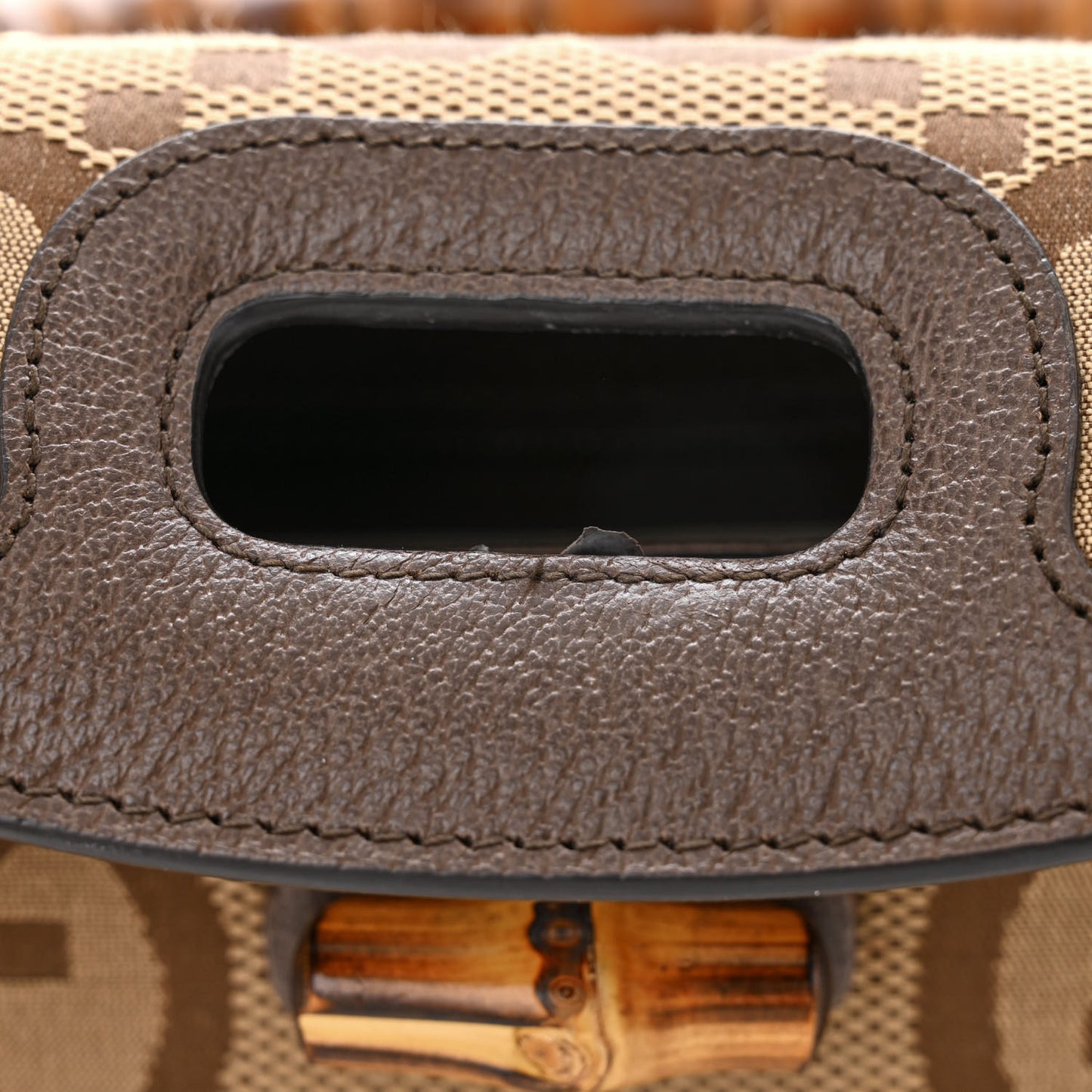 Monogram Jumbo GG Textured Dollar Calfskin Web Small Bamboo 1947 Top Handle Bag Camel Ebony New Acero