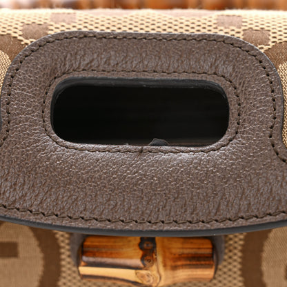 Gucci Monogram Jumbo GG Textured Dollar Calfskin Web Small Bamboo 1947 Top Handle Bag Camel Ebony New Acero 11 of 12