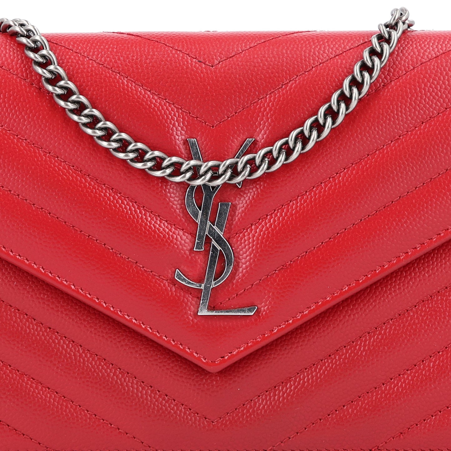 Grain De Poudre Matelasse Chevron Monogram Chain Wallet Palissandre