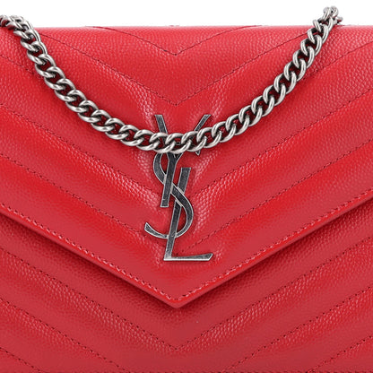 Saint Laurent Grain De Poudre Matelasse Chevron Monogram Chain Wallet Palissandre 7 of 9