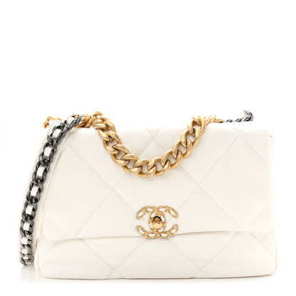 Chanel Lambskin Quilted Large Chanel 19 Flap White 1 of 10