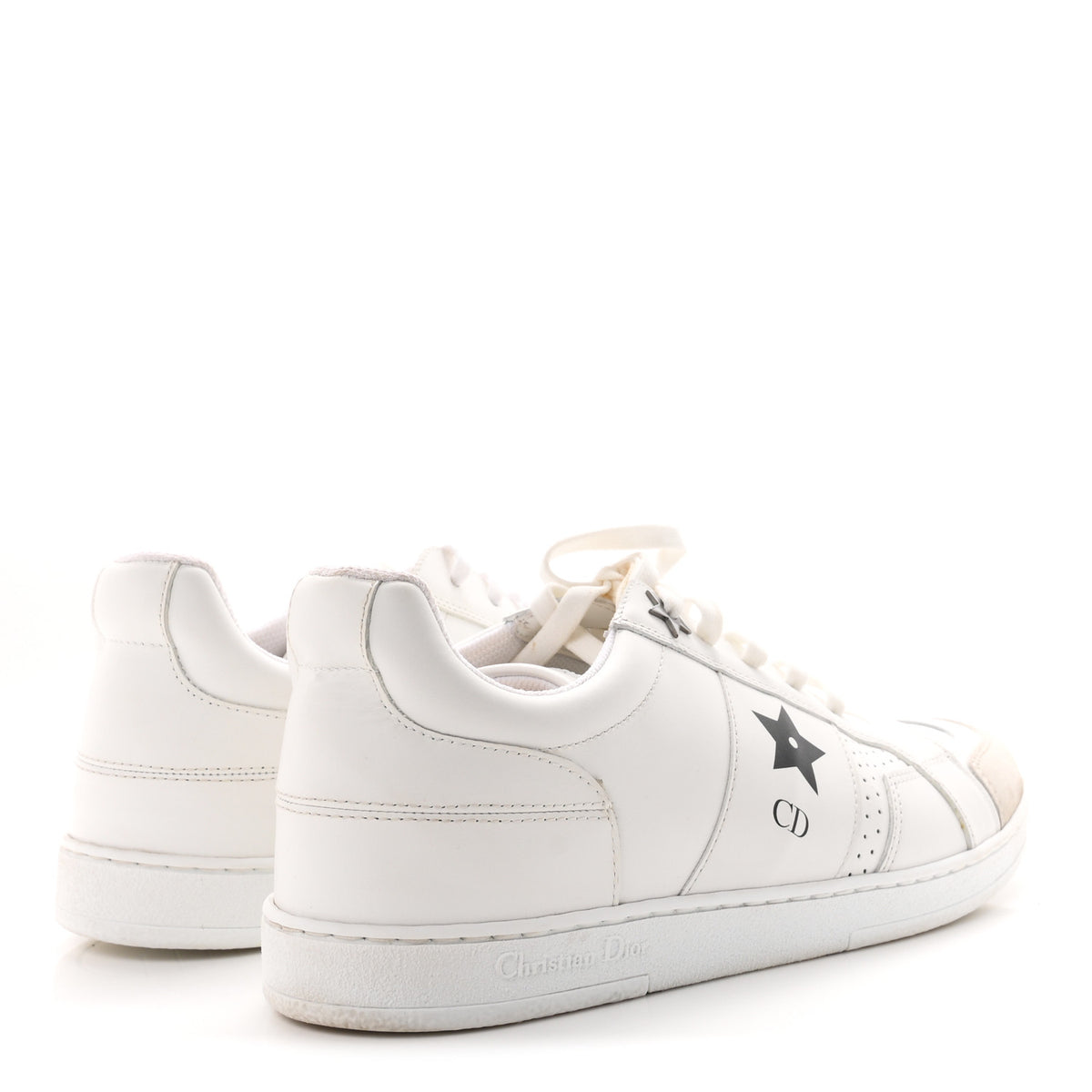 Calfskin Suede Dior Star Low Top Sneakers 38 White Black