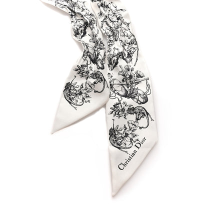 Christian Dior Silk Zodiac Mitzah Scarf White Black 2 of 3