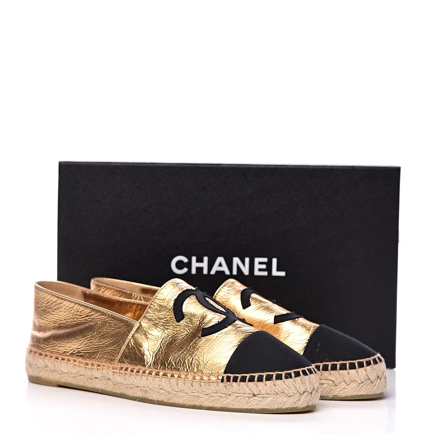 Chanel Laminated Lambskin Grosgrain CC Espadrilles 40 Gold Black 11 of 11