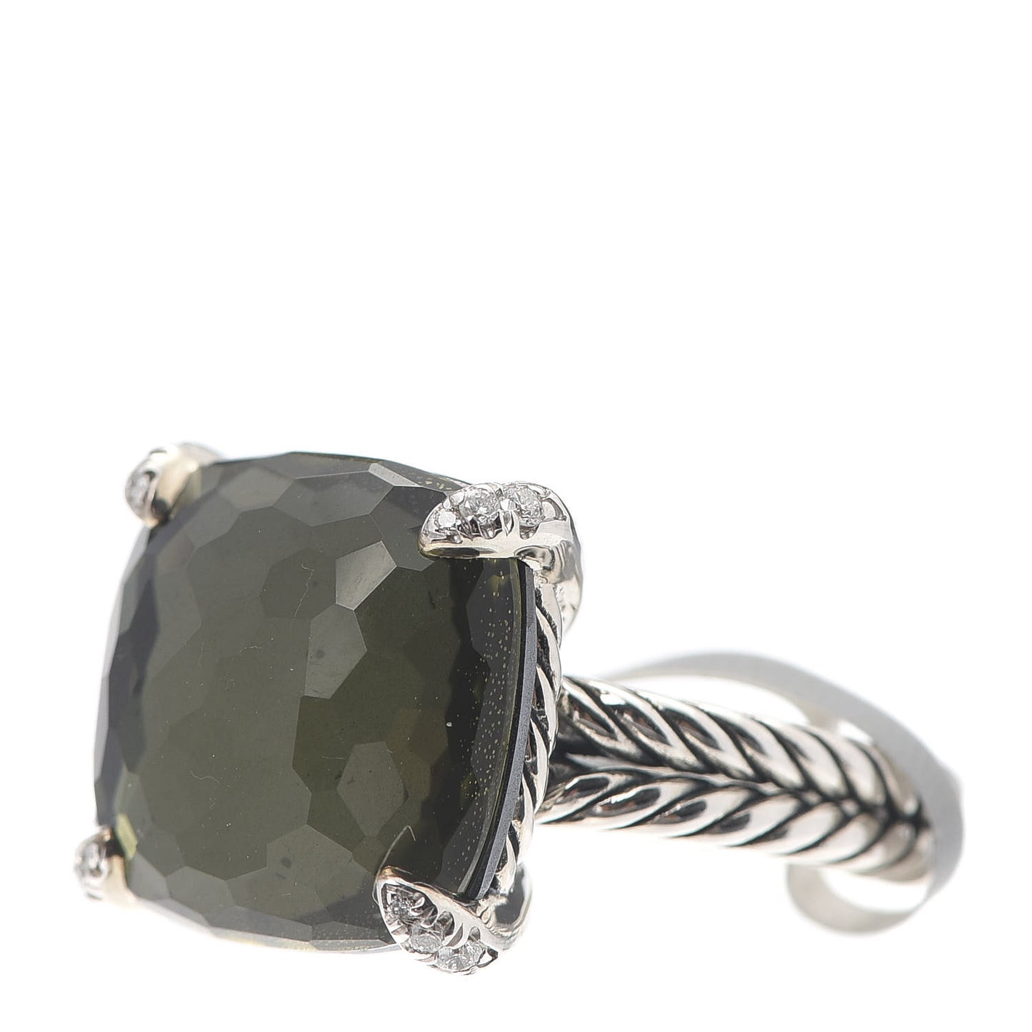 Sterling Silver Diamond Green Orchid 14mm Chatelaine Ring 54 7