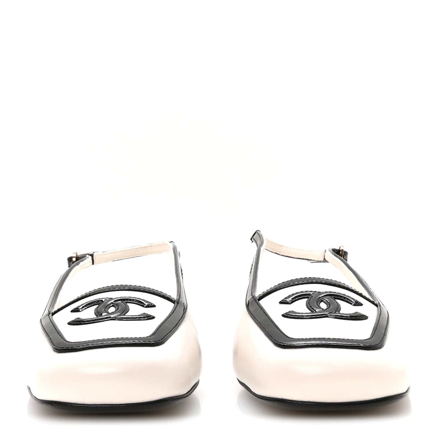 Lambskin Patent Calfskin CC Slingback Sandals 36 White Black