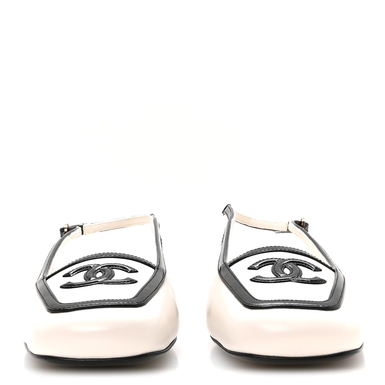 Chanel Lambskin Patent Calfskin CC Slingback Sandals 36 White Black 3 of 9