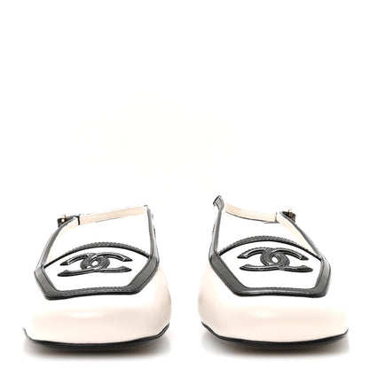 Chanel Lambskin Patent Calfskin CC Slingback Sandals 36 White Black 3 of 9