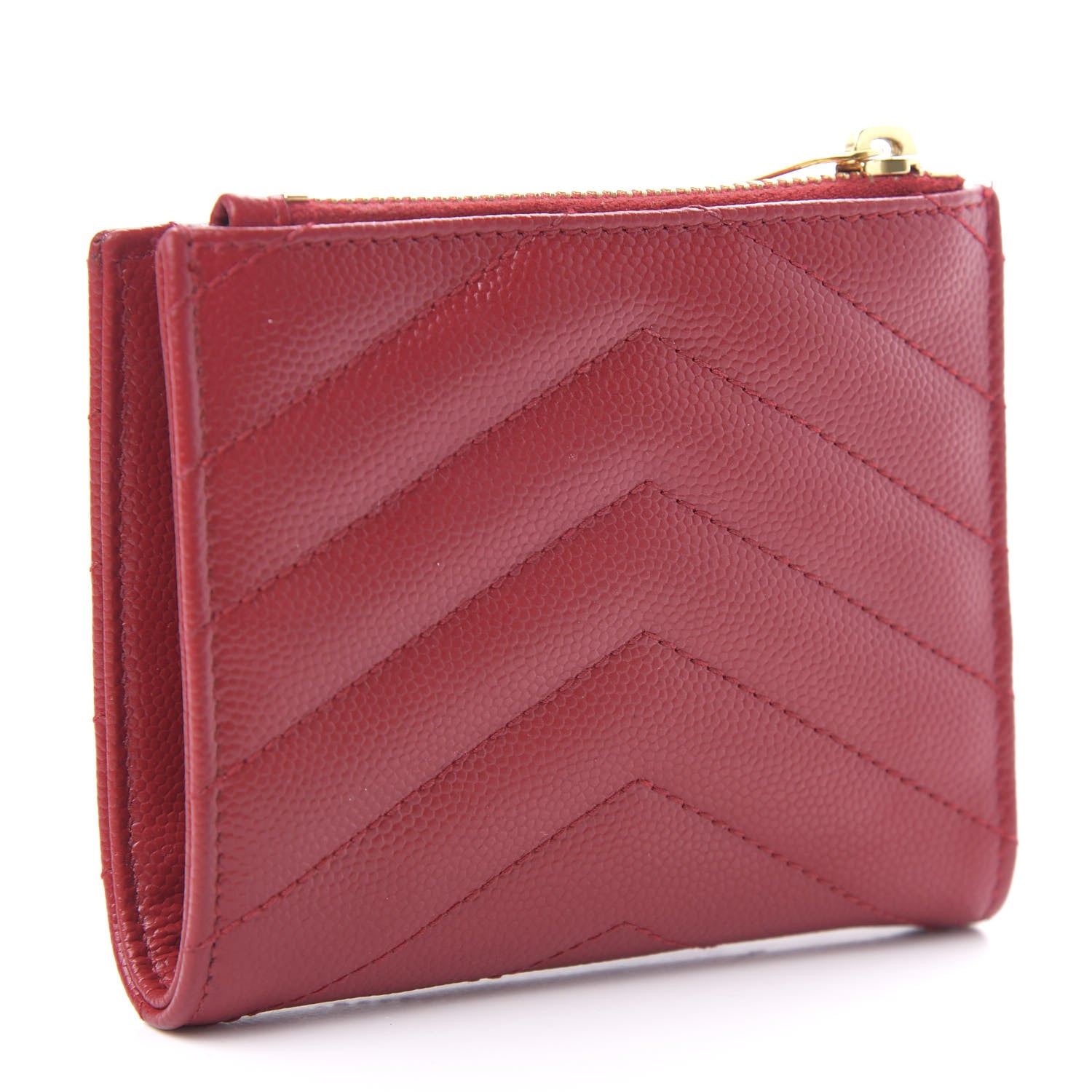 Saint Laurent Grain De Poudre Matelasse Chevron Monogram Zipped Card Case Rouge Eros 3 of 7