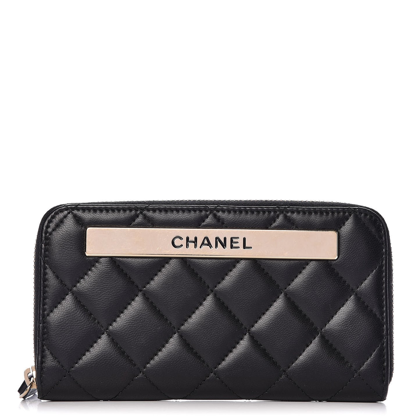 Lambskin Quilted Small Trendy CC Zip Around Wallet Black