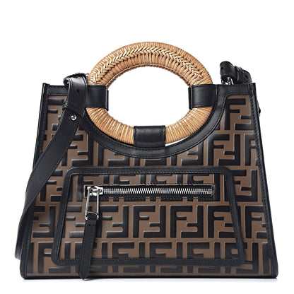 Fendi Vitello Century Wicker Bi-Color FF 1974 Embossed Small Runaway Shopper Tote Maya Black 1 of 11