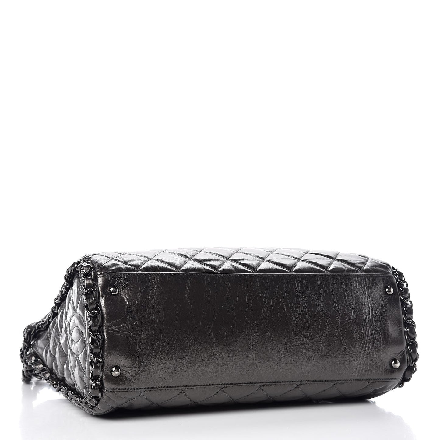 Metallic Calfskin Quilted Large Chain Me Hobo Dark Grey
