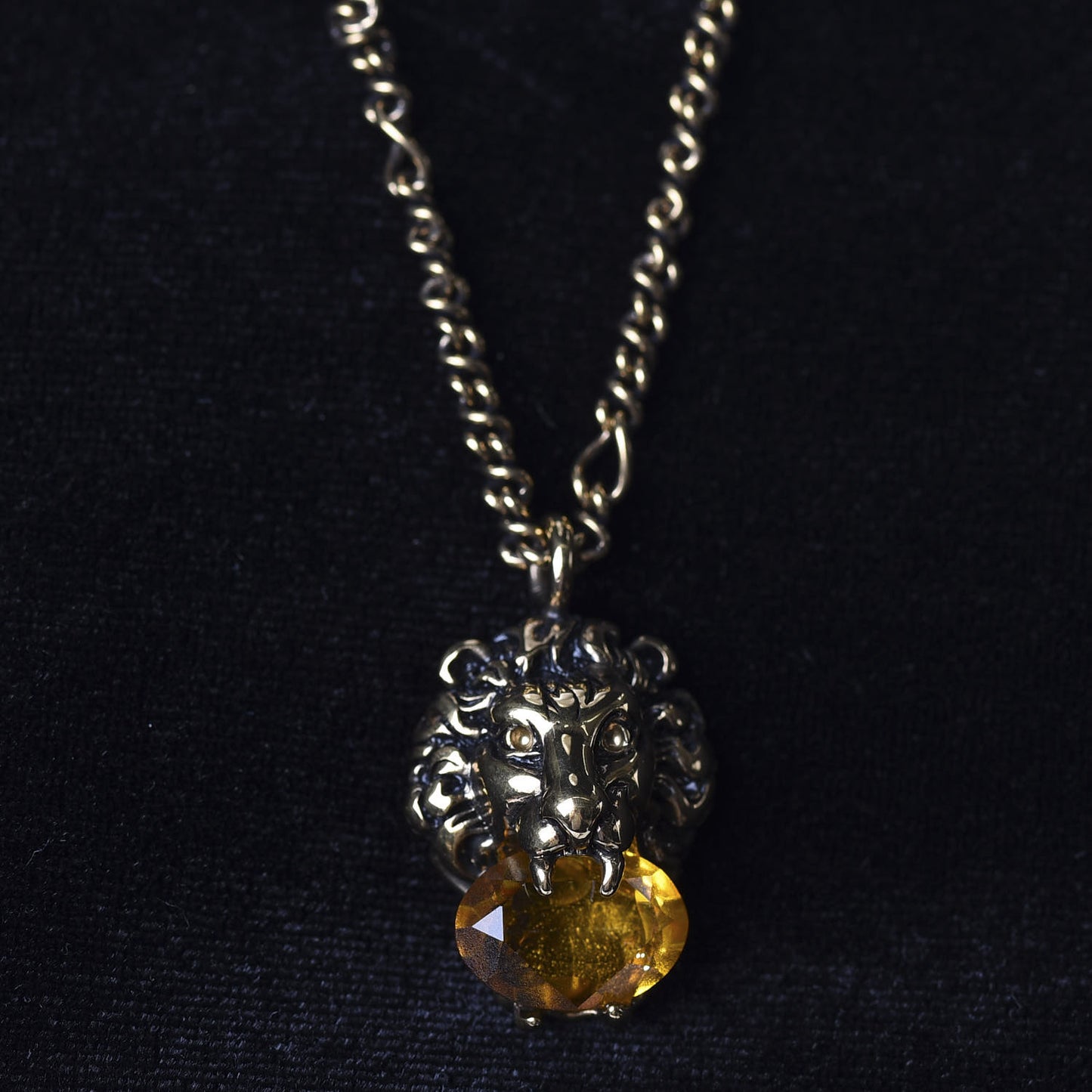 Metal Brass Swarovski Lion Head Necklace Gold Yellow