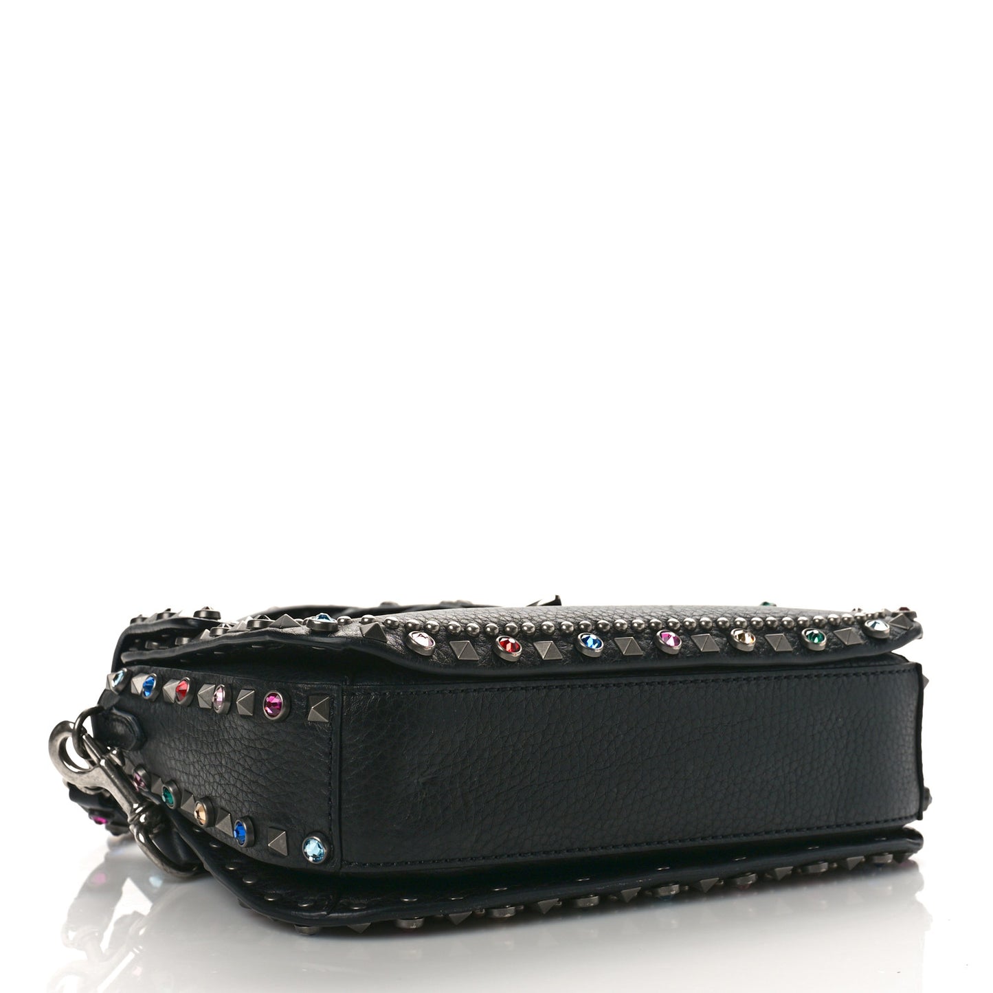 Pebbled Calfskin Medium Guitar Strap Rockstud Rolling Flap Saddle Bag Black
