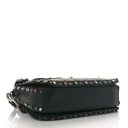 Valentino Garavani Pebbled Calfskin Medium Guitar Strap Rockstud Rolling Flap Saddle Bag Black 4 of 9