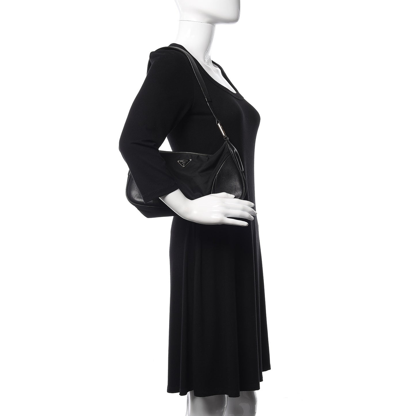 Tessuto Nylon Soft Calfskin Shoulder Bag Black