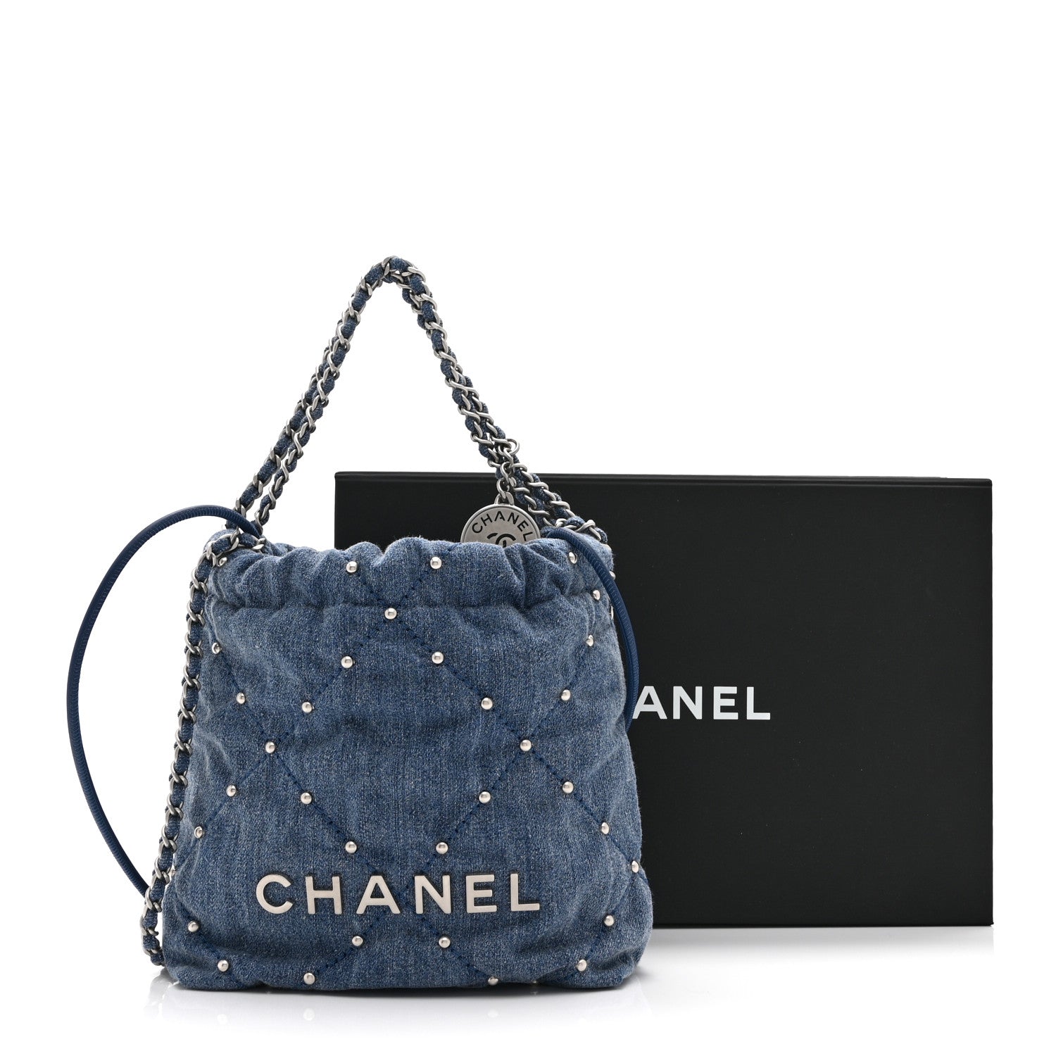 Chanel Washed Denim Quilted Studded Mini Chanel 22 Blue 10 of 10
