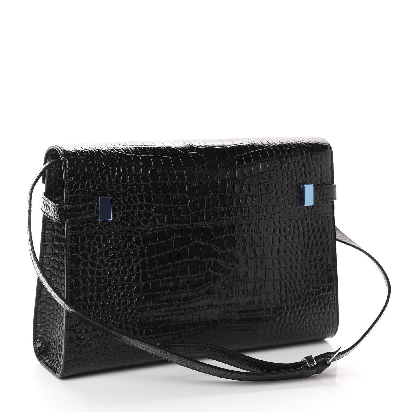 Shiny Calfskin Crocodile Embossed Manhattan Baguette Black