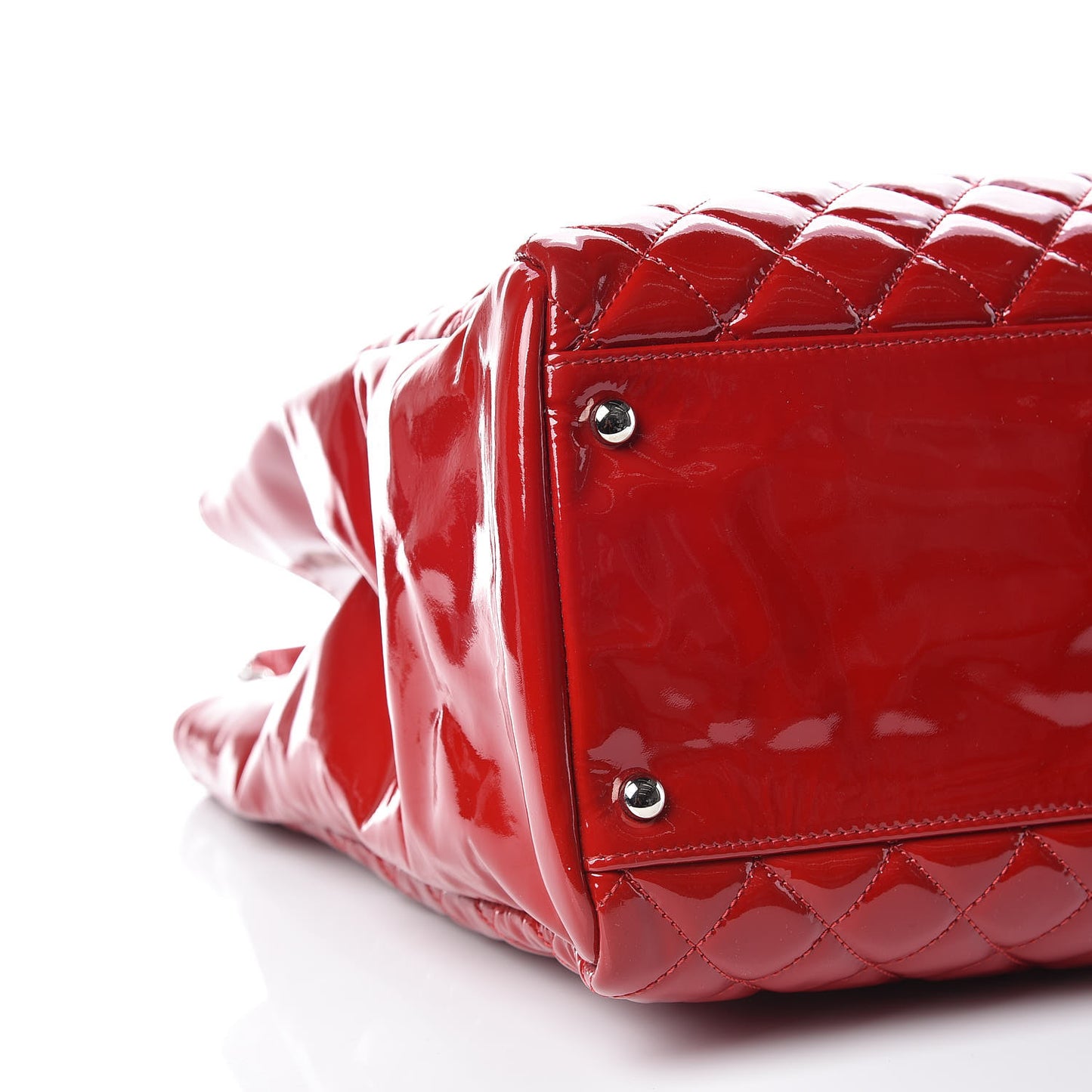 Patent Quilted Large Shopping Tote Red