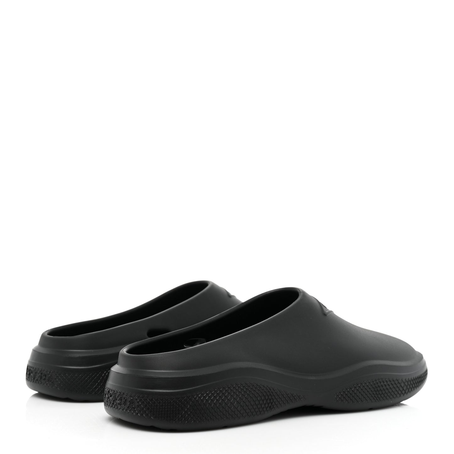 Soft Mellow Rubber Triangle Logo Embossed Womens 25mm Mules 37 Black