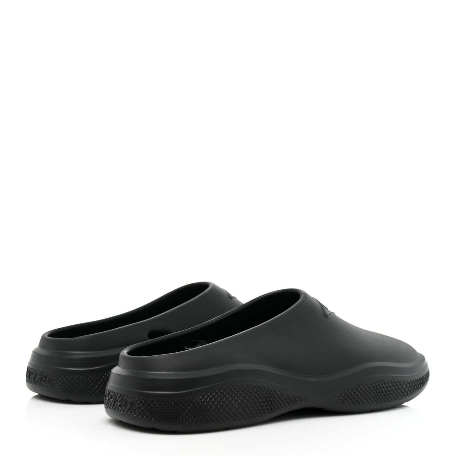 Prada Soft Mellow Rubber Triangle Logo Embossed Womens 25mm Mules 37 Black 4 of 10