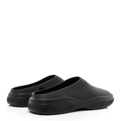Prada Soft Mellow Rubber Triangle Logo Embossed Womens 25mm Mules 37 Black 4 of 10