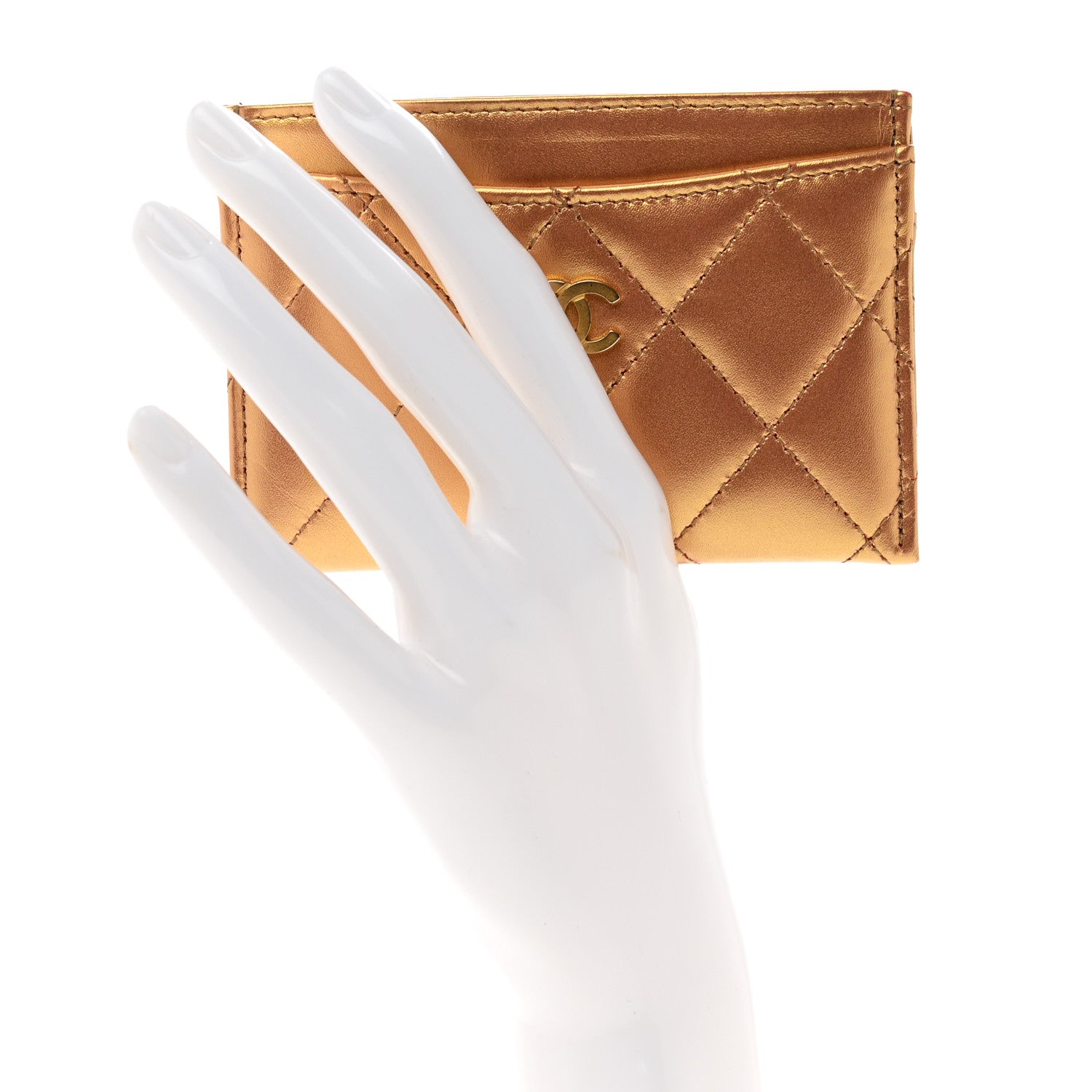 Chanel Metallic Lambskin Quilted CC Card Holder Gold 2 of 9