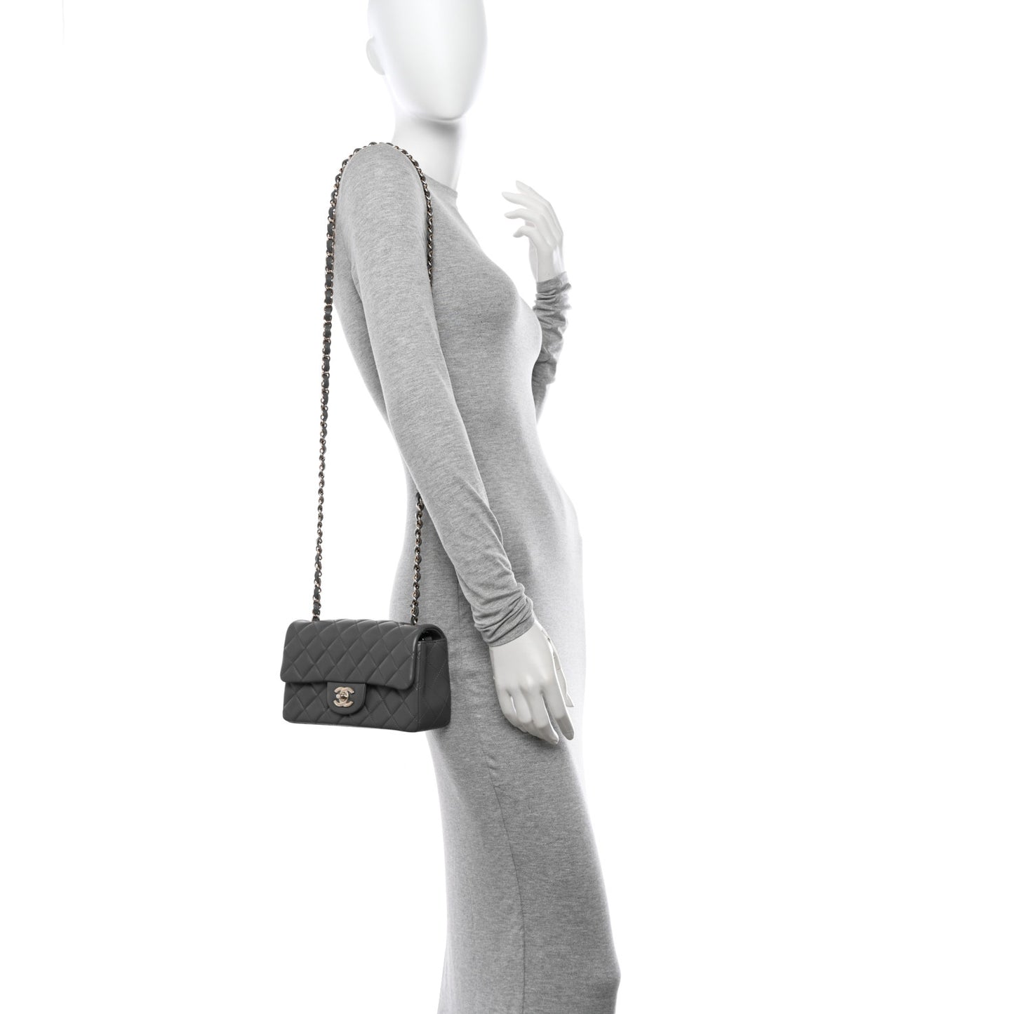 Lambskin Quilted Mini Rectangular Flap Dark Grey