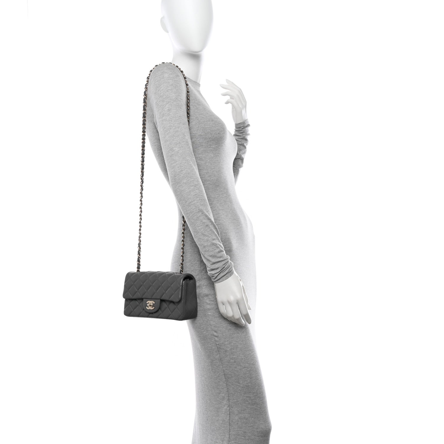 Chanel Lambskin Quilted Mini Rectangular Flap Dark Grey 2 of 10