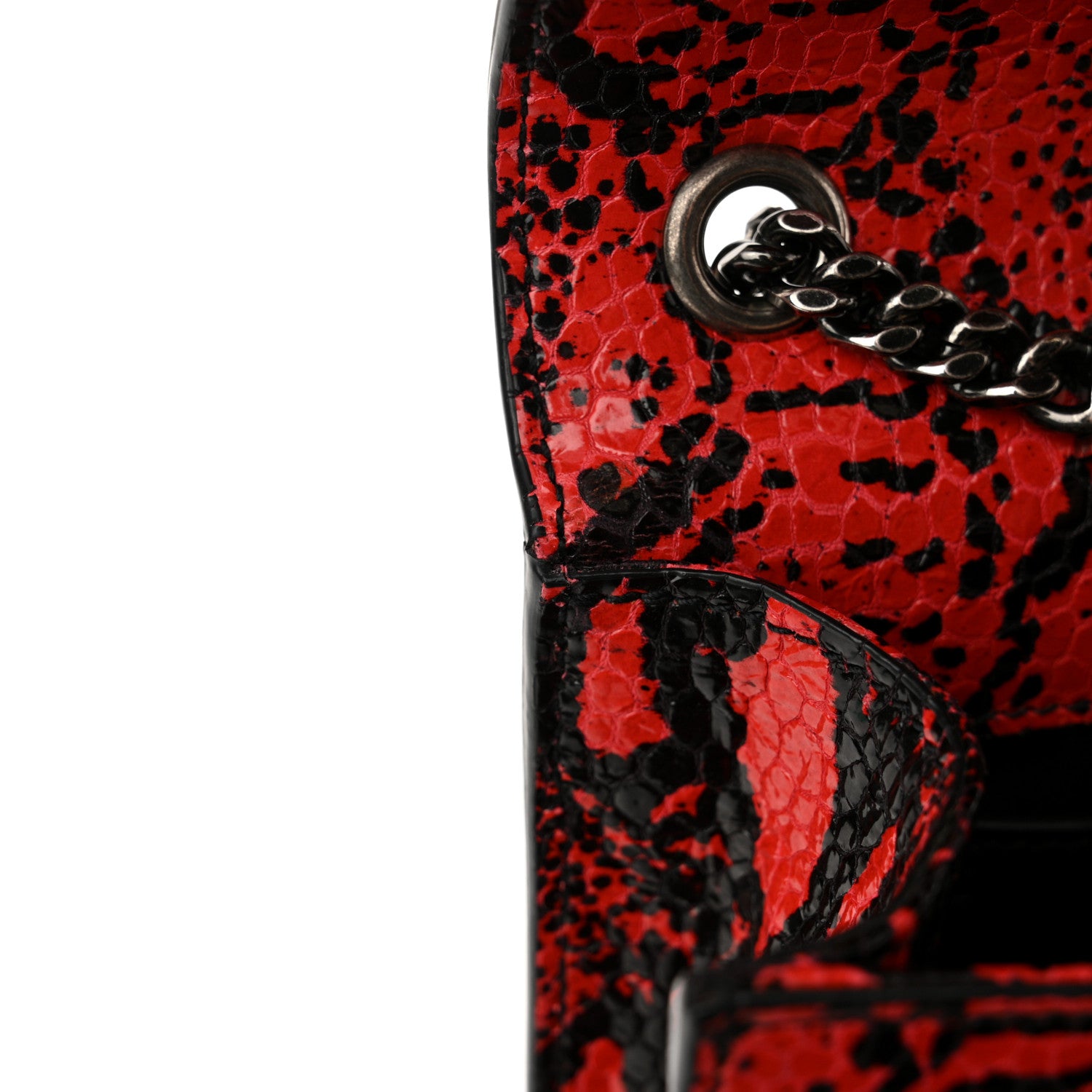 Saint Laurent Calfskin Snakeskin Embossed Small Classic Monogram Kate Tassel Satchel Red Black 12 of 12