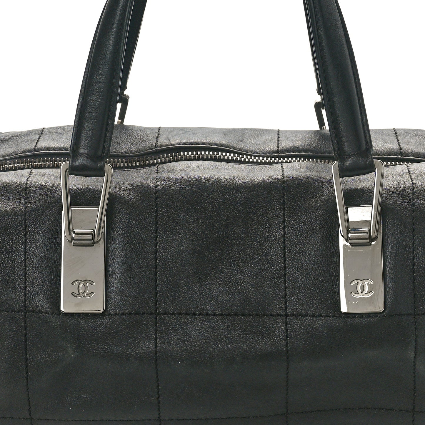 Lambskin Square Stitched Large Tote Black