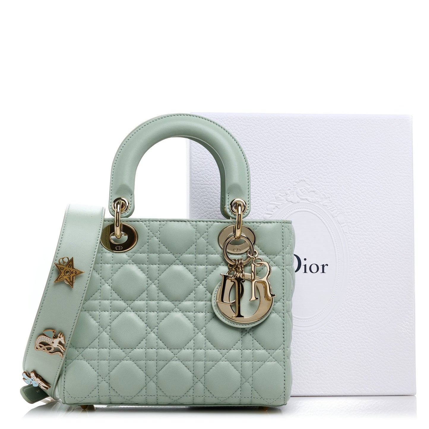 Lambskin Cannage Small Lucky Badges My Lady Dior Green