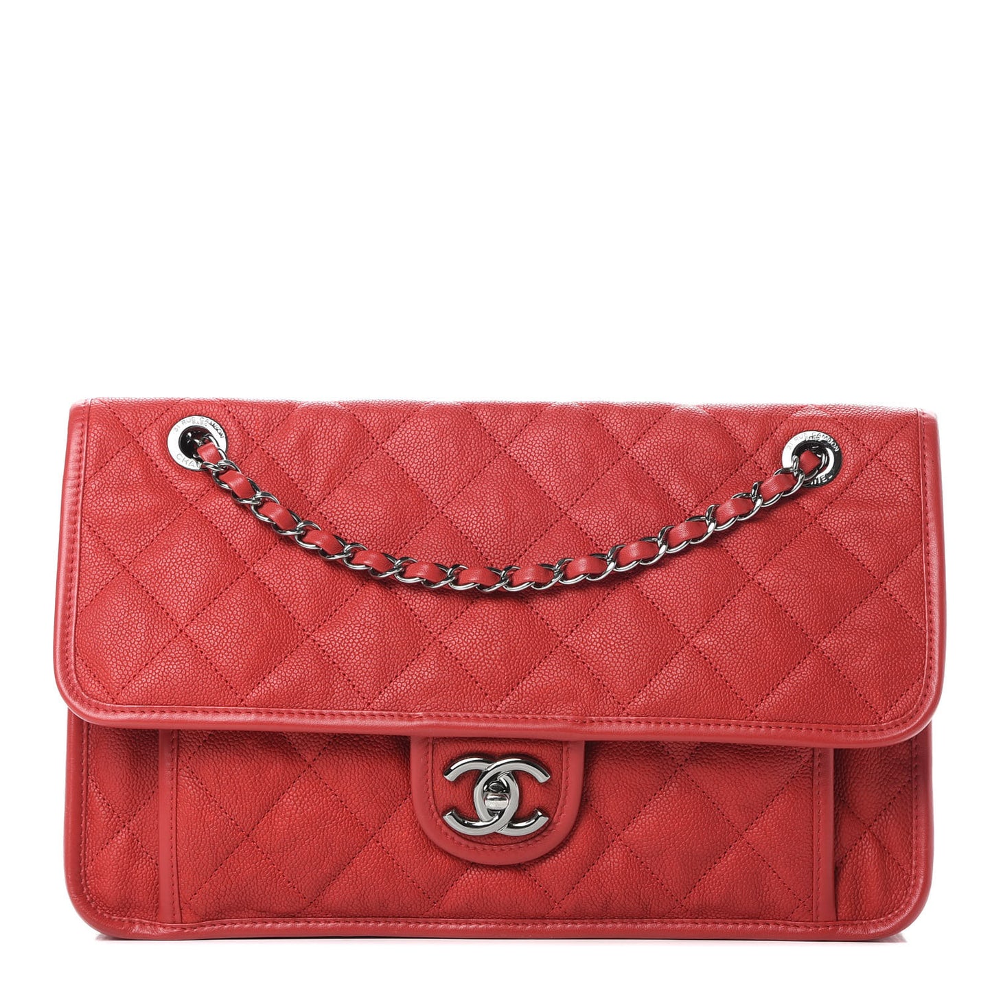 Caviar Quilted Medium French Riviera Flap Red